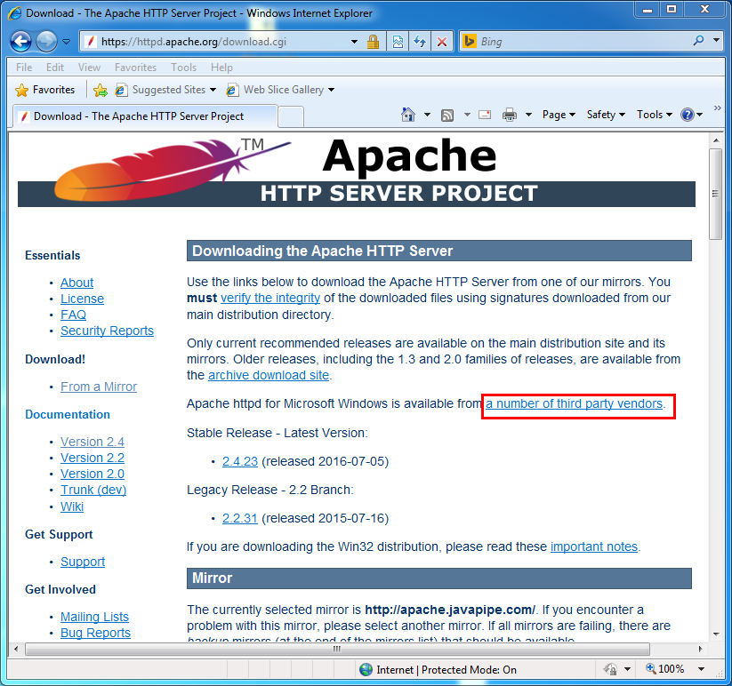 веб-сервер apache в windows 8