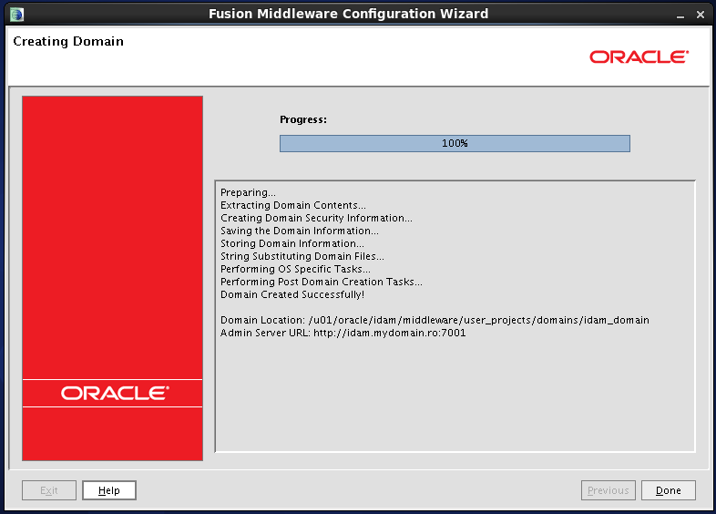 Configure Oracle Identity and Access Manager: domain created