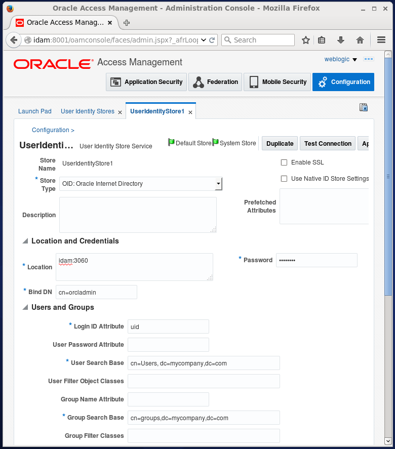 change embedded ldap server to oracle internet directory: oid location credentials