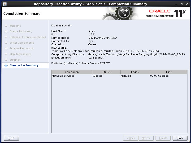 run RCU repository creation utility for oracle OID: objects created