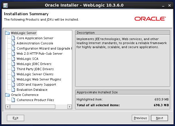 Weblogic 10.3.6 installation on linux for Oracle Internet Directory (OID) - summary 