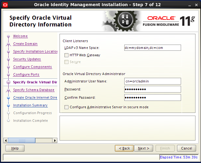 Configure Oracle Internet Directory (OID): virtual directory information