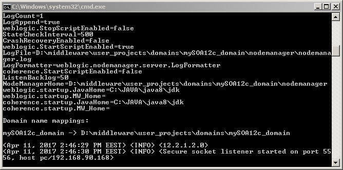 How to start Oracle SOA 12c on Windows: node manager started