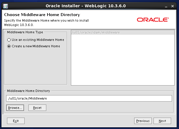 Weblogic 10.3.6 installation on linux -  middleware home